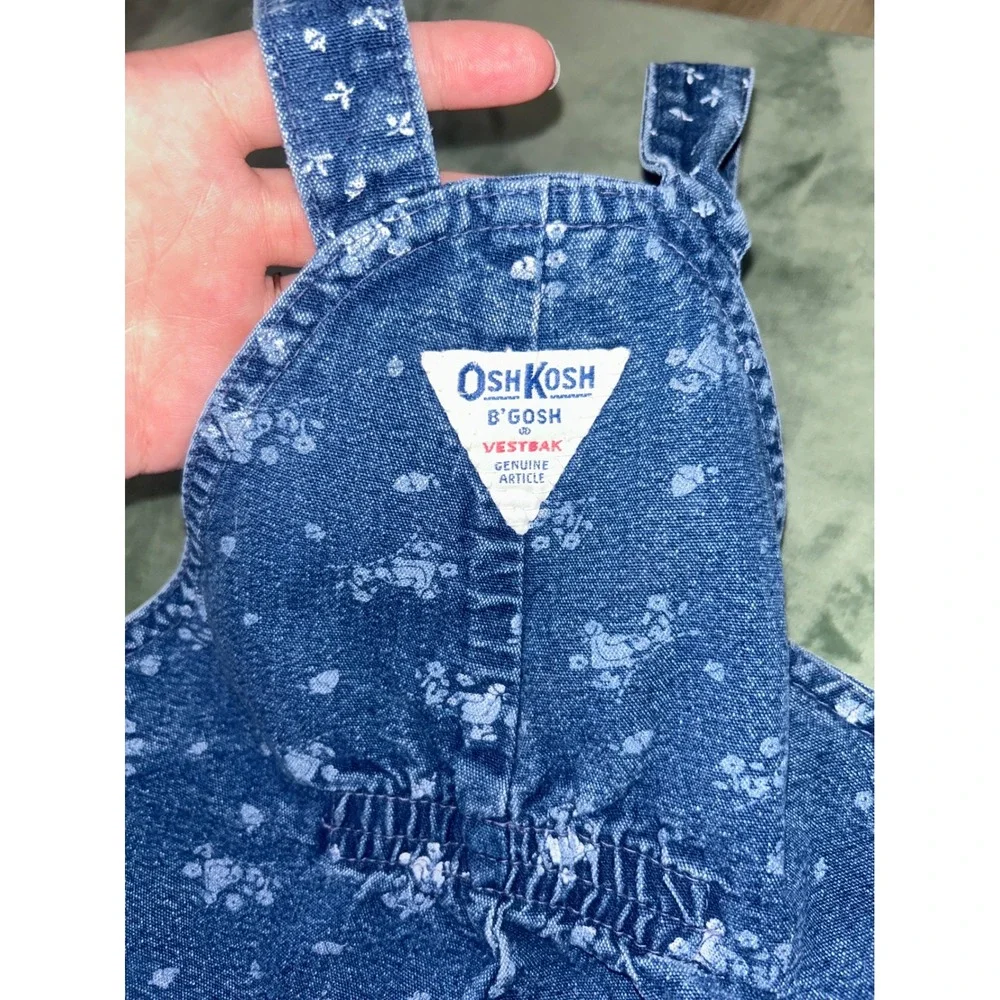 Vintage OshKosh Bgosh Vestbak Denim Jumper‎ Dress Teddy Bear Floral Blue 4T USA